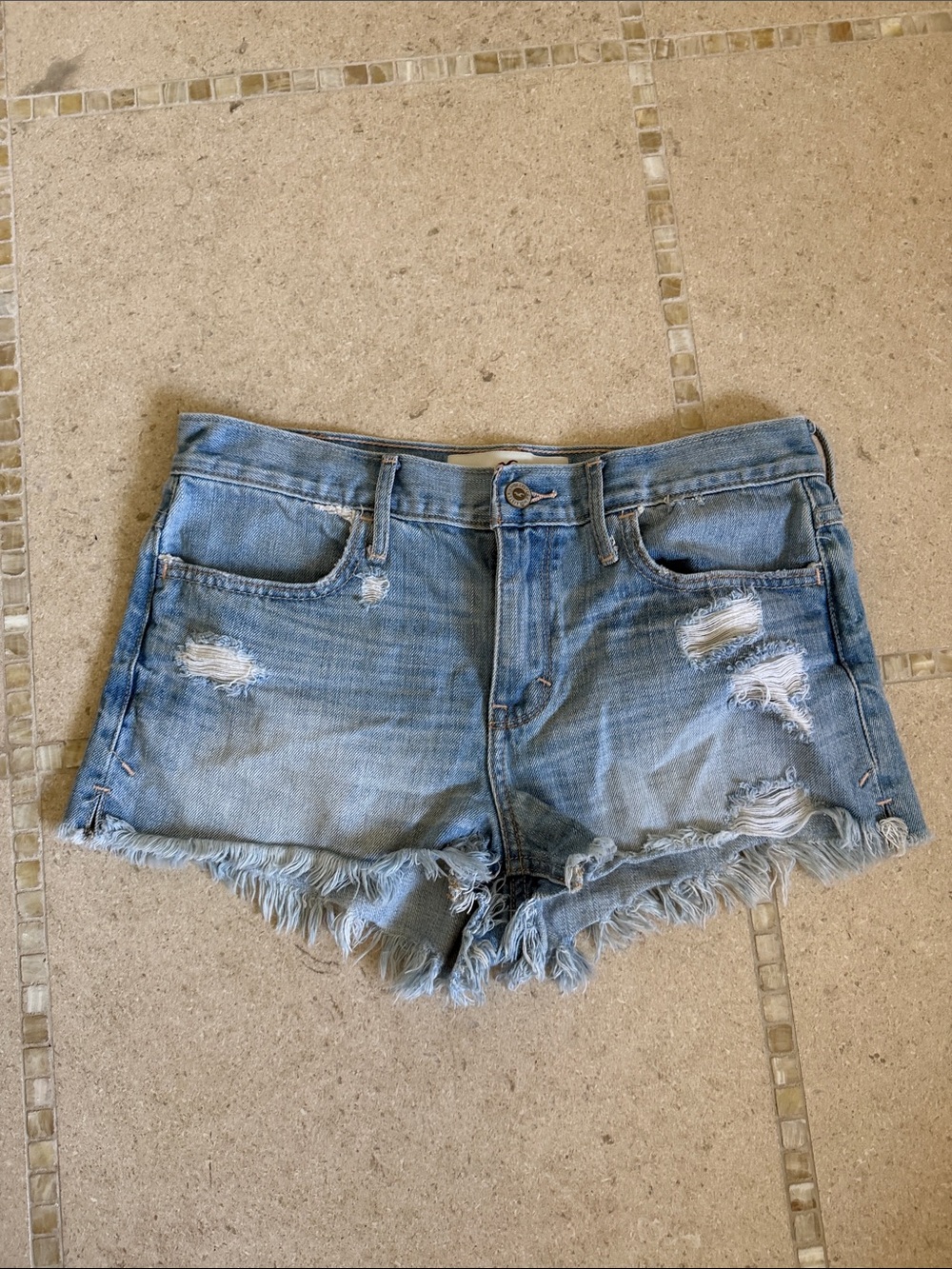 Hollister Light Blue Distressed Denim Cutoff Shorts